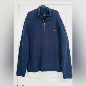 Ralph Lauren Sweater Mens XL Navy 1/4 Zip Long Sleeve Knit Pullover USA Flag‎